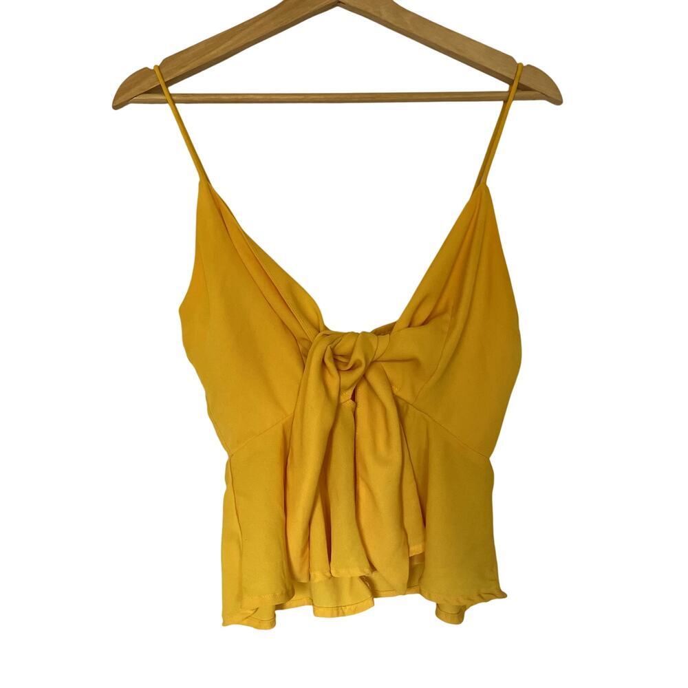 Shein bright yellow keyhole crop top women's size S front bow peekaboo light